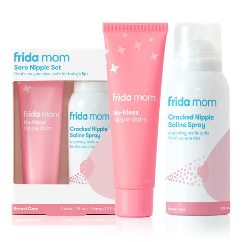 Frida Mom Sore Nipple Set, Cracked Nipple Saline Spray, No-Mess Nipple Balm, 2 Piece Set
