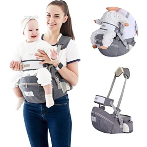 Baby Hip Seat Carrier Baby Waist Stool for Child Infant Toddler with Adjustable Strap Buckle Pocket Soft Inner Huge Storage (Dark Grey)