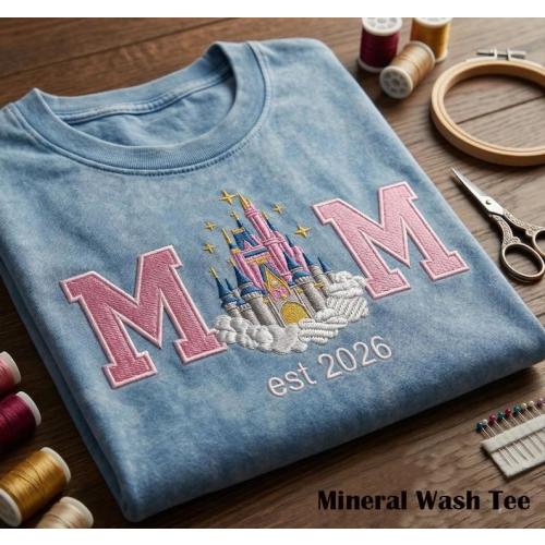 Custom Disney Mom Castle Embroidered Washed Shirt, Disney Mother's Day Tee, Magic Kingdom Family Vacation Shirt, Disney World Park Outfit