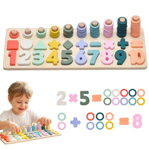 Silicone Montessori Number Puzzle Toys for Toddlers, Counting & Shape Sorting Educational Toy for 3 4 5 Year Old Boys Girls, Preschool Math Learning Board Gift, Colorful Silicone Stacking Toy