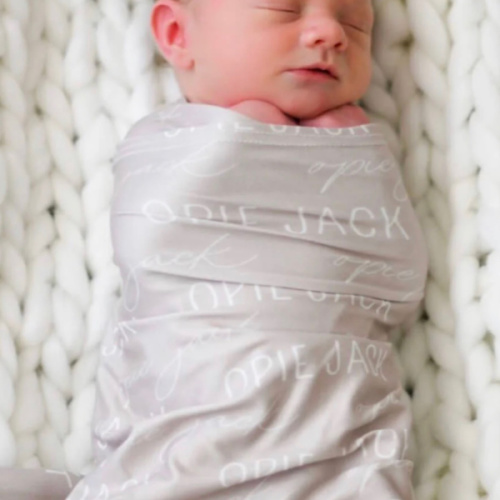 Personalized Stone Baby Name Swaddle Blanket- Block + Script | Caden Lane