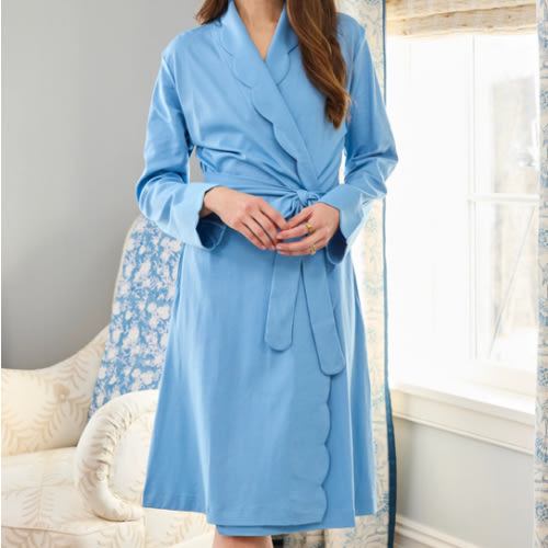 LAKE | Women | Pima Cotton Pajamas | Serene Blue Scallop Robe