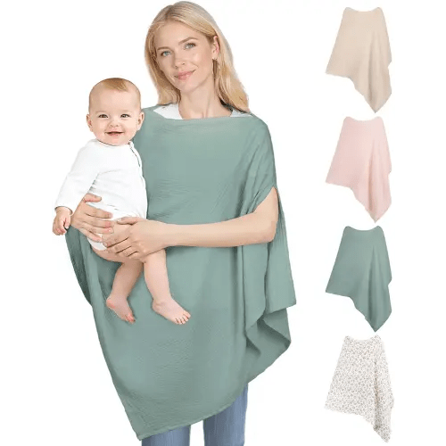 Muslin Nursing Cover Up for Breastfeeding, Soft & Breathable Cotton Breast Feeding Cover for Women, Full Privacy Breastfeeding Cover - Newborn Baby Essential, Green