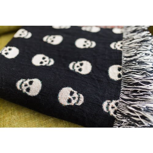 Skull Throw Blanket: Goth Black Home Decor, Gift for Him, Halloween Skeleton Bedding, Spooky Creepy Witch Horror, Unique Dark Maximalist