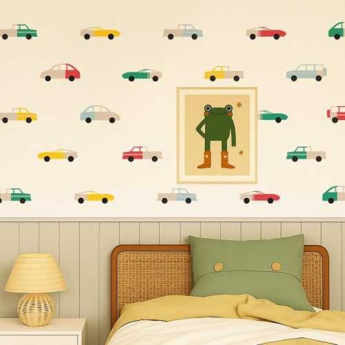 Cars and Trucks Wall Stickers for Kids' Bedroom, Nursery, Playroom | PVC-Free, No Odour | Repositionable Peel and Stick Fabric Wall Decal