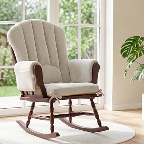 BALAPET Wingback Rocking Chair Cushion Set of 4, Ergonomic High Back Cushion with Seat Cushion & 2 Armrest Pads, Plush Soft Chair Cushions for Indoor Outdoor Rocking Chairs (Beige)