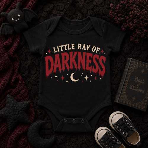 Little Ray of Darkness Baby Bodysuit, Goth Moon Celestial Onesie, Alternative Spooky Outfit