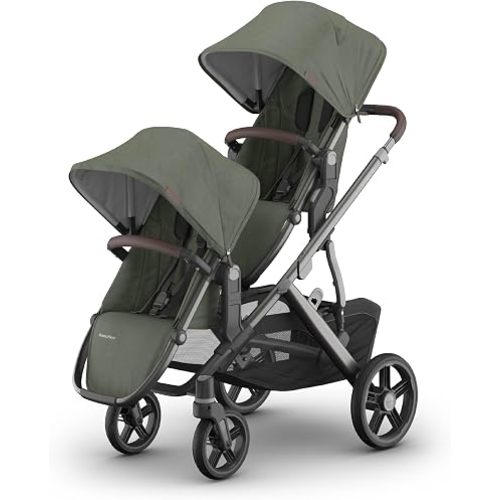 UPPAbaby Vista V3 Stroller + RumbleSeat V3 - Convertible Single-to-Double Stroller System- Toddler Seat, RumbleSeat Accessory, Adapters Included - Evelyn (Meadow Green/Graphite Frame/Chestnut Leather)