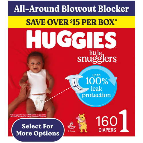 Huggies Little Snugglers Fragrance Free Baby Diapers, Size 1 (8-14 lbs), 160 Count (Select for More)