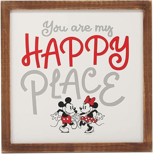 Disney Mickey and Minnie Mouse You Are My Happy Place Framed Wood Wall Decor - Cute Mickey Mouse Picture
