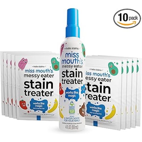 Miss Mouth's Messy Eater Stain Treater Spray - 4oz & 10 Wipes Stain Remover - Newborn & Baby Essentials - No Dry Cleaning Food, Grease, Coffee Off Laundry, Underwear, Fabric