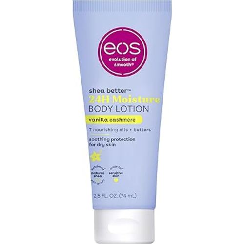 eos 24H Moisture Travel Body Lotion- Vanilla Cashmere, Travel Size Essential, Toiletries, Mini Body Lotion For Dry Skin, 2.5 fl oz