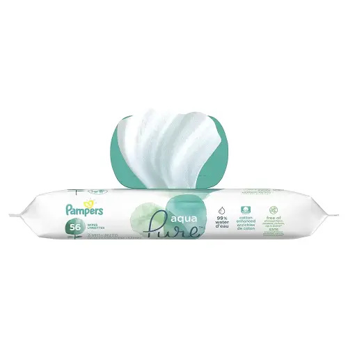 Baby Wipes, Pampers Aqua Pure Sensitive Water Baby Diaper Wipes, Hypoallergenic and Unscented, 56 Total Wipes