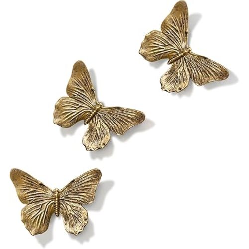 GUSFREUD 3D Butterfly Wall Decor Set – Resin Wall Decor for Living Room, Bedroom, Bathroom, Dining Room, Outdoor and Gallery Walls - Antique Copper - Set of 3