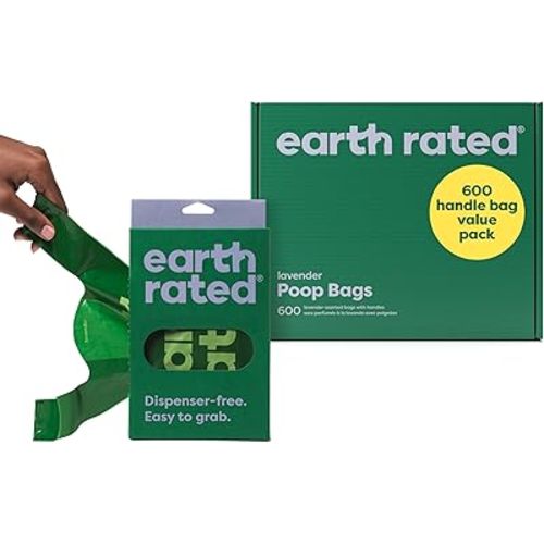 Earth Rated Dog Poop Bags with Handles Value Pack, Easy Tie and Guaranteed Leakproof, Lavender Scented, 600 Handle Bags