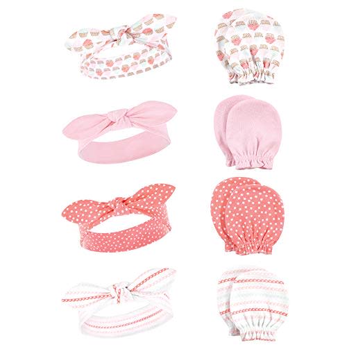 Hudson Baby Baby Girls' Cotton Headband and Scratch Mitten Set