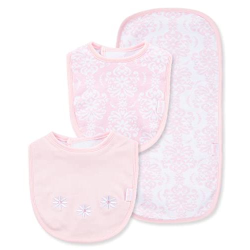 Little Me Clothes for Baby Boys’ and Girls’ 2 Bibs and 1 Burp Cloth Set, Soft Cotton Feeding Essentials with Velcro Closures