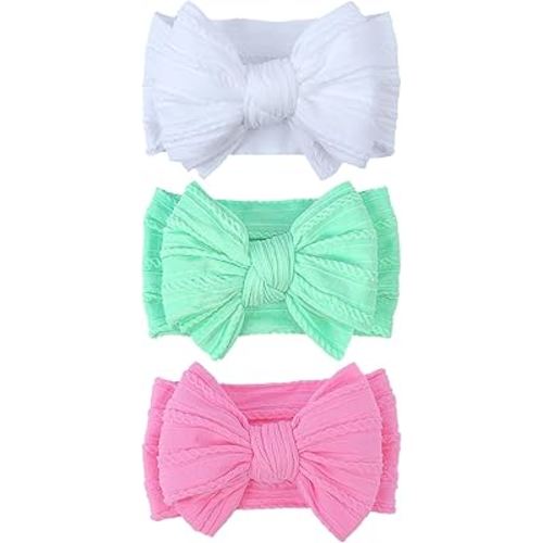 LemonSpace Handmade Baby Girls Headbands Soft Stretchy Nylon Hair Bands Hair Accessories with Bows for Newborn Baby Girls Infant Toddlers Kids (Flower Green)