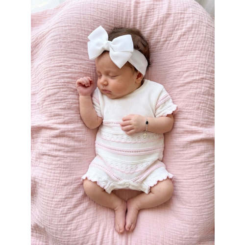 Pink and White Knitted Romper
