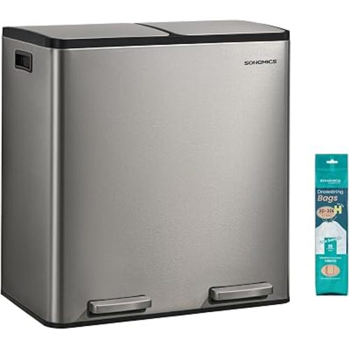 SONGMICS Trash Can, 2 x 8 Gallon (2 x 30 L) Double Compartment