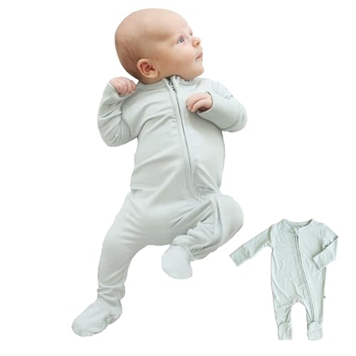 Caden Lane Zippered Baby Footie Pajamas, Soft Onesie Bodysuit with Feet & Double Zipper for Easy Diaper Change, Infant, and Toddler Footed One-Piece Jumpsuit, Lily Pad Green, 0-3 Months