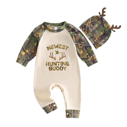 Newborn Baby Boy Spring Clothes Hunting Buddy Long Sleeve Romper Jumpsuit Hat Set Fall Outfit