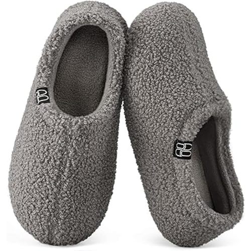 HomeTop Women's Fuzzy Curly Fur Fleece Lining Memory Foam Loafer Slippers