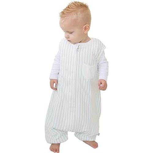 Tealbee Dreamsuit Toddler Sleep Sack with Feet – Walker Sleep Bag with Legs, Rayon made from Bamboo, Winter 1.5 TOG, 2-Way Zipper, 2T-3T - Stripes