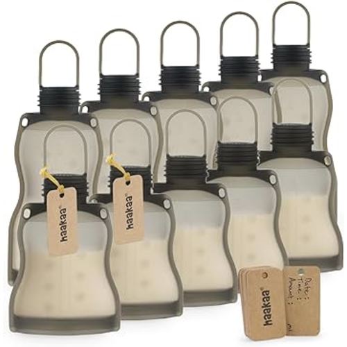 haakaa Reusable Silicone Breastmilk Storage Bag Set | 9oz&4.5oz,10pk | Baby Food Freezer Bag| Breastfeeding Milk Storing Pouch| Breast Pump Bag -100% Silicone & Leak-Proof