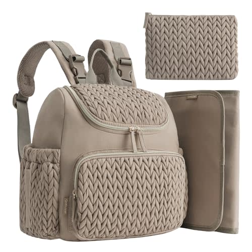 GnKiJzar Diaper Bag Backpack with Extra Pouch and Changing Pad Lightweight Baby Diaper Bag for travel with Insulated Pockets for Baby, Girl, Boy (Taupe)