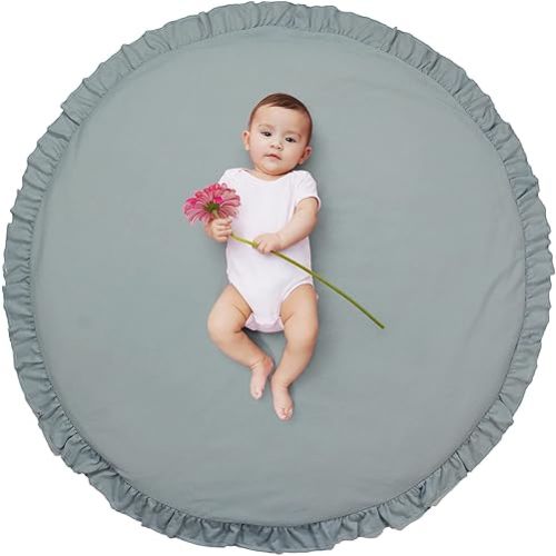 ABREEZE Baby Cotton Play Mat Soft Crawling Mat Detachable Washable Game Blanket Floor Playmats Kids Infant Child Activity Round Rug Home Room Decor,Light Grey