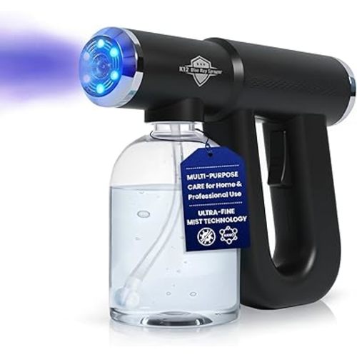Professional K12 Nano Spray Gun with Blue Light, Atomizer Sprayer & Nano Steam, Cordless & Rechargeable Barber Spray Gun for Fine Mist Sprayer, Portable for Home, Salon, Office & Travel Use, Black
