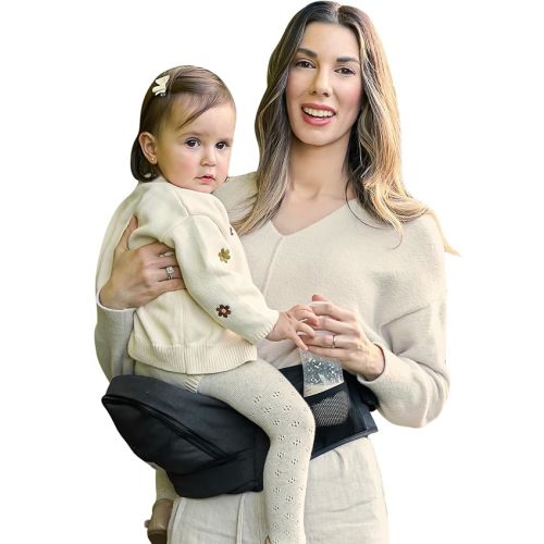 Grownsy Safety-Certified Baby Hip Seat Carrier for Babies & Toddlers, Black | Adjustable Waistband, Multiple Storage Pockets, Breathable Fabric, Ergonomic Hip Supports up to 50 lbs, Ages 0-36 Months