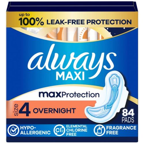 Always Maxi Overnight Pads with Wings - Size 4 - Unscented - 84ct