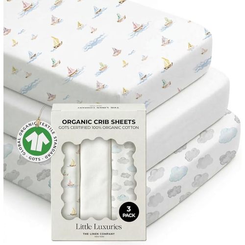 100% Organic Cotton Baby Crib Sheets (3-Pack) – GOTS Certified, Soft Fitted Sheets for Mini Mattress & Pack n Play, 5" Deep Pocket with Secure Elastic Fit, Boys & Girls, 28" x 55" (Watercolors)