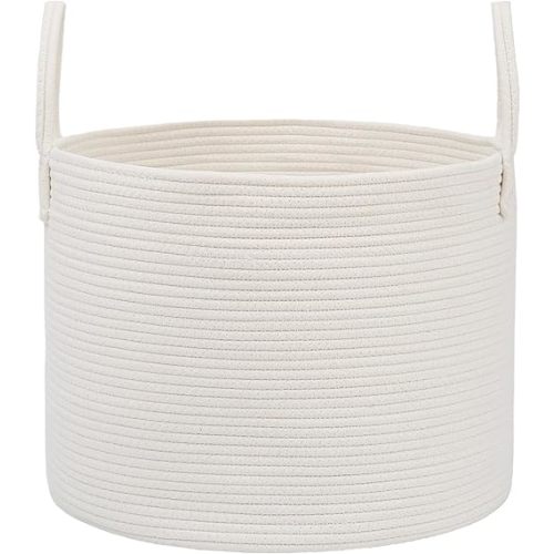 JMvicyroam 65L Extra Large Blanket Basket for Living Room - Woven Cotton Rope Laundry Hamper with Reinforced Handles - Storage Bin for Pillows, Comforters & Toys - Machine Washable,White