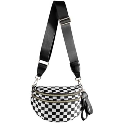 Spacious Checkered Nylon Crossbody Bag Bum Bag Checkered Handbags Wallets for Women