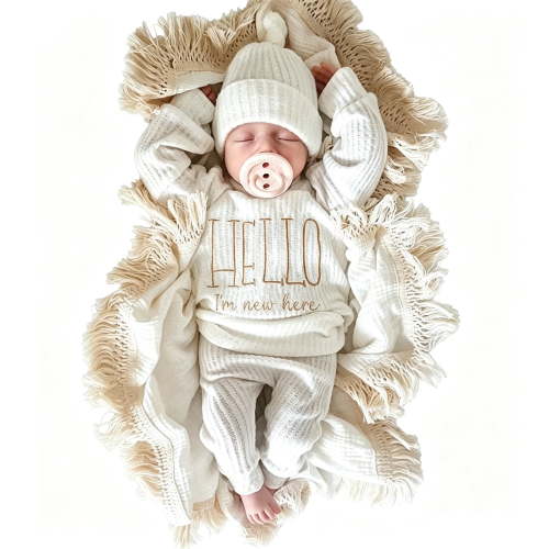 Ylsteed Newborn Baby Boy Girl Leisure Clothes Outfits Embroidery Long Sleeve Romper Bodysuit Baby Shower Coming Home Outfit Tops+Pants+Hat