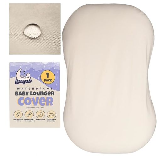 100% Waterproof Baby Lounger Cover - 2-Ply Organic Cotton Slipcover - Off-White
