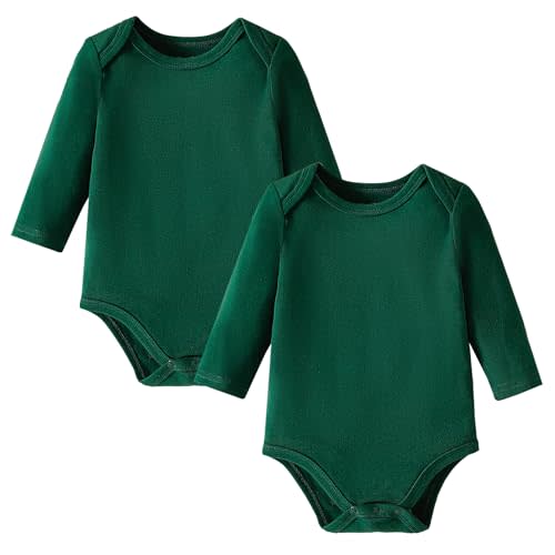 DEFAHN 2-Pack Unisex Baby Bodysuit Super Soft Viscose from Bamboo - Solid Long Sleeve Baby Boys Girls Onsies