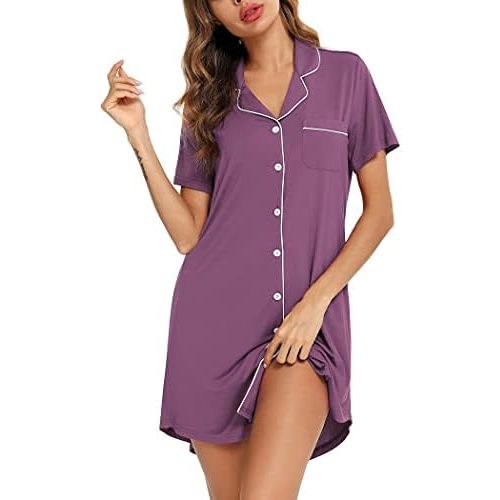 Samring Pajama Nightgown for Women Short/Long Sleeve Button Down Nightwear Top Boyfriend Sleep Shirts Nightdress S-XXL