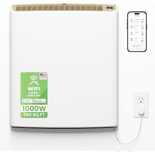 Smart EnviMAX 1000W Wi-fi Plug-in Electric Wall Heater - Energy Efficient Smart Heaters for Large Rooms - App Controlled Electric Heater with Thermal Shut Off Switch - Works with Alexa & Google Home