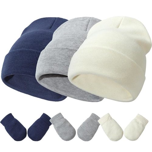 Baby Hats and Mittens Set Infant Toddler Beanie Caps Hospital Hat Set Newborn Gloves for Baby Boys Girls