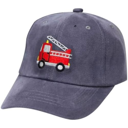 Cute Fire Truck Embroidery Kids Baseball Caps Adjustable Washed Baseball Hats for Boys Girls
