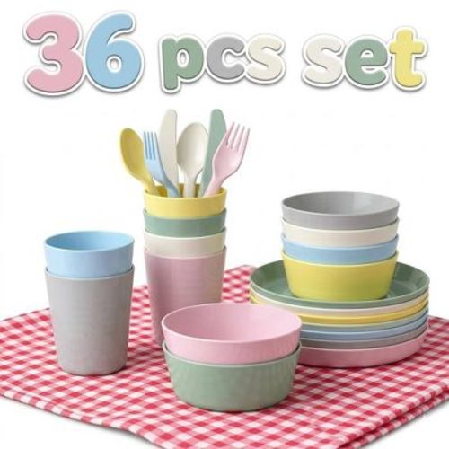 36pc Plastic Dinnerware Set – Modern, Stackable & Designed for Everyday Dining in Soft Pastel Colors
