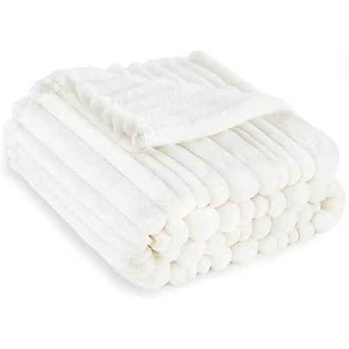 HOMRITAR White Baby Blanket for Boys Girls Super Soft Cozy Lightweight Toddler Blankets with Striped Design, Cute Fluffy Fleece Throws for Nursery Crib, 30 x 40 Inches