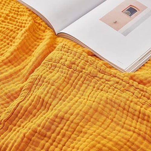 EMME Muslin Baby Blankets 100% Cotton 4-Layer Swaddle 40"x50" Lightweight Soft Breathable for Toddler, Infant, Newborn All Season Gauze Blanket, Mustard Yellow