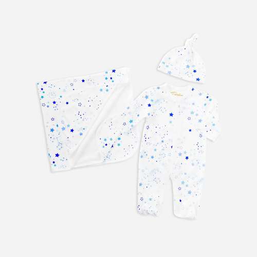 Petidoux babies' Pima cotton one-piece, matching hat and receiving blanket set
