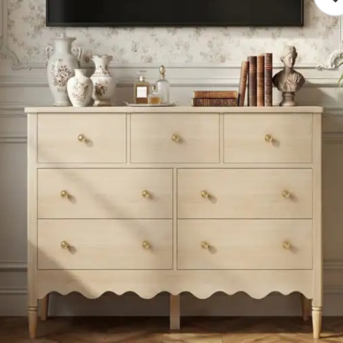 Narill Wave-Inspired 7-Drawer Dresser, 47-In Bedroom Chest of Drawers