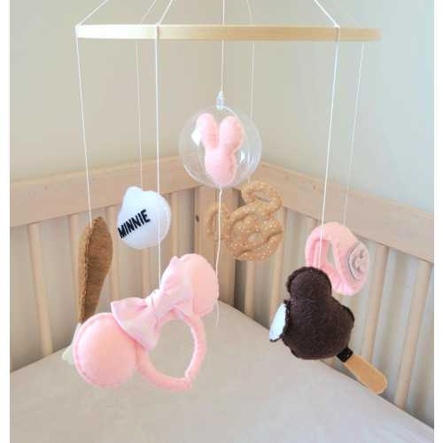 Minnie Magic Theme Park Snacks and Icons Crib Mobile Nursery Decor For Baby Girls, Pink